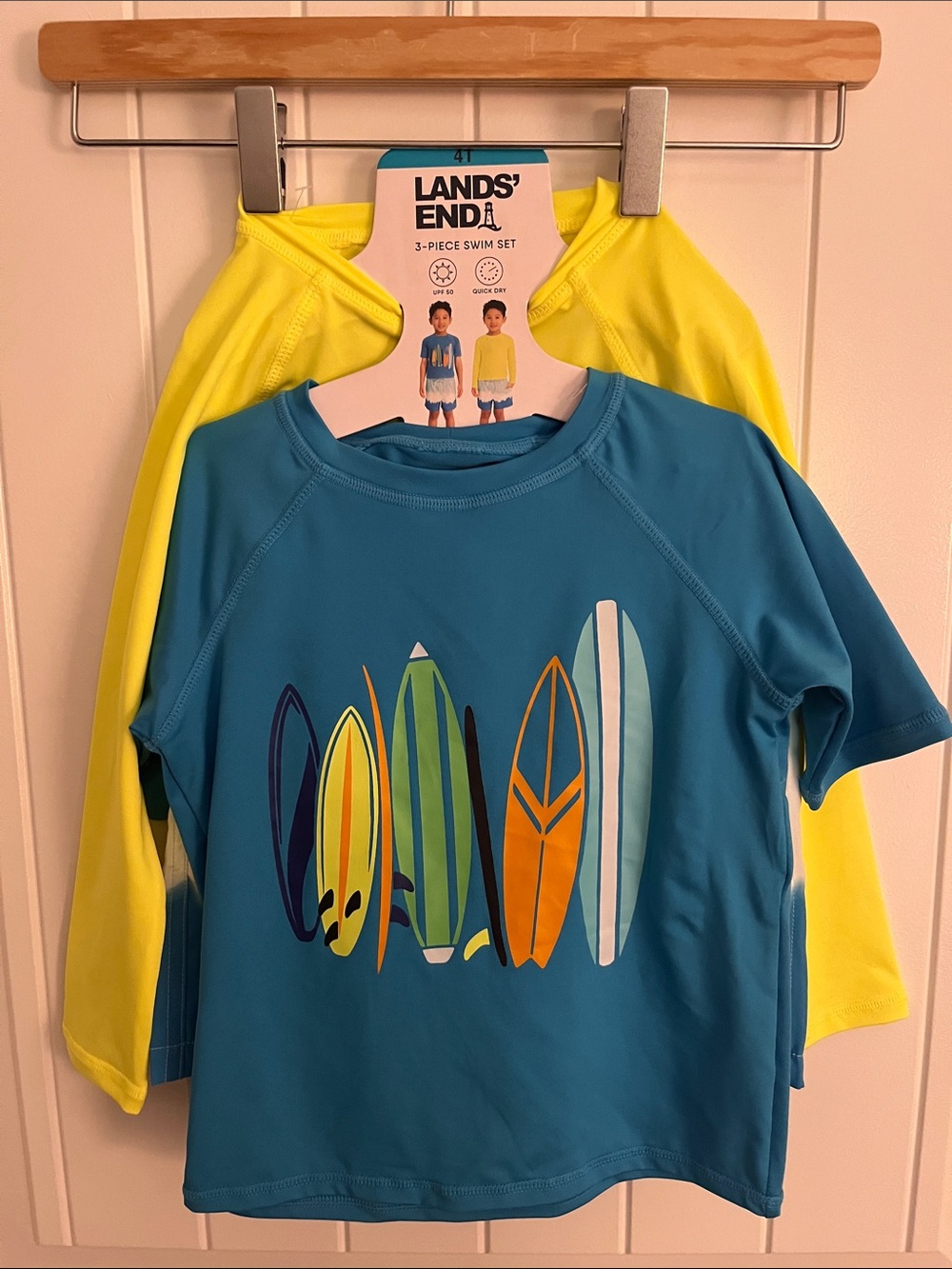 Lands' End Teal & Yellow Boys' 3-Piece Swim Rashguard Set. Size 4T